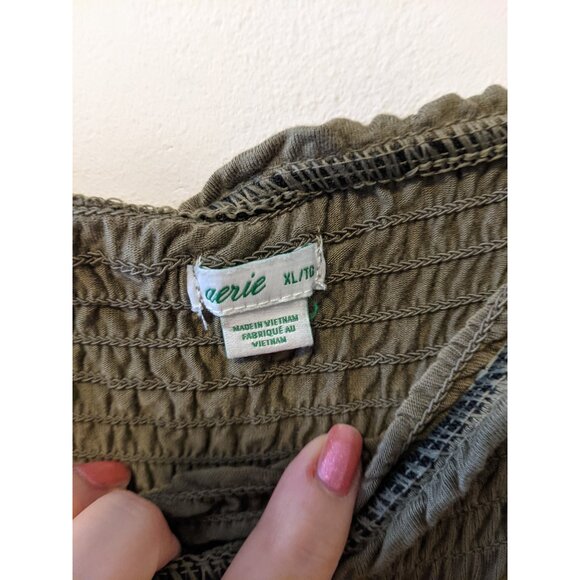 Aerie Green Smocked Strapless Jumpsuit Wide Leg One Piece Flowy Stretch Comfy XL - Picture 5 of 8